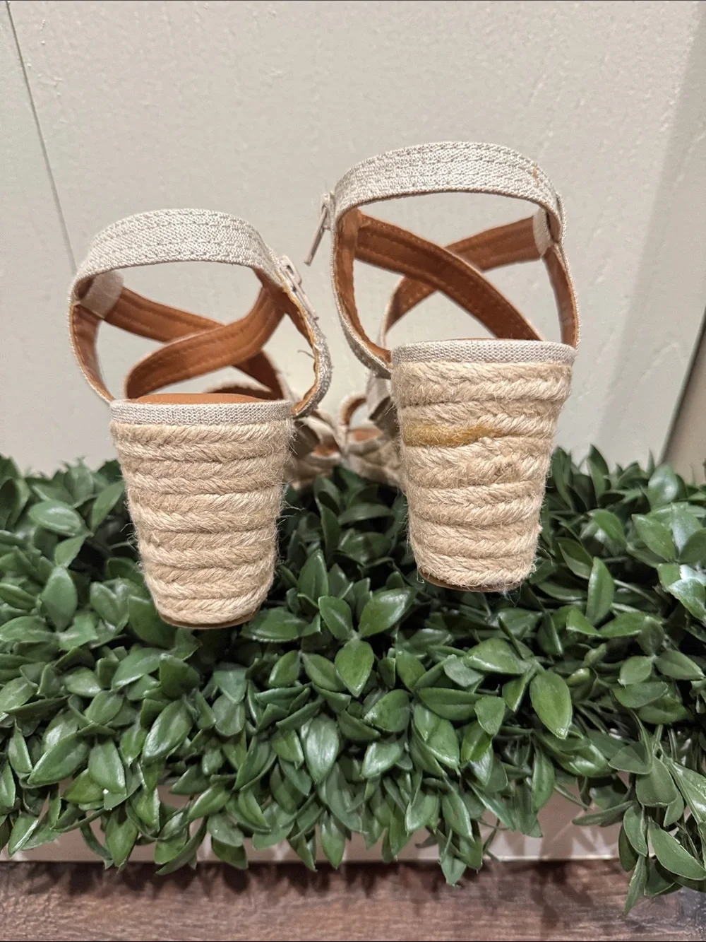 Lucky Brand Maeli Neutral Espadrille Wedge Sandal Rustic, Strappy Canvas Sz 10